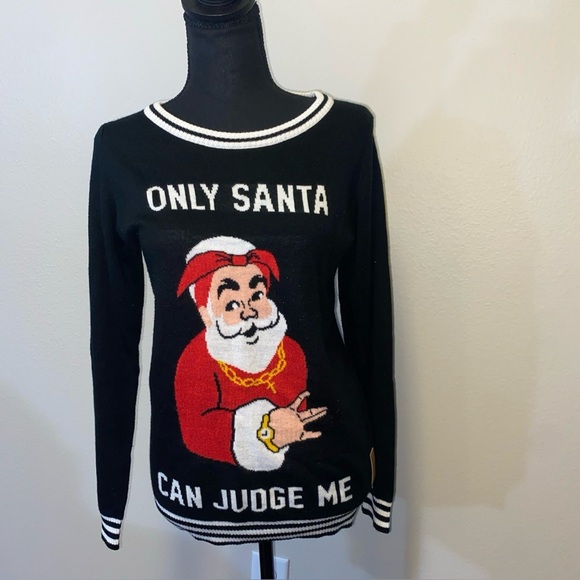 Ugly Christmas Sweater Black Santa Graphic Sweater - Picture 1 of 8